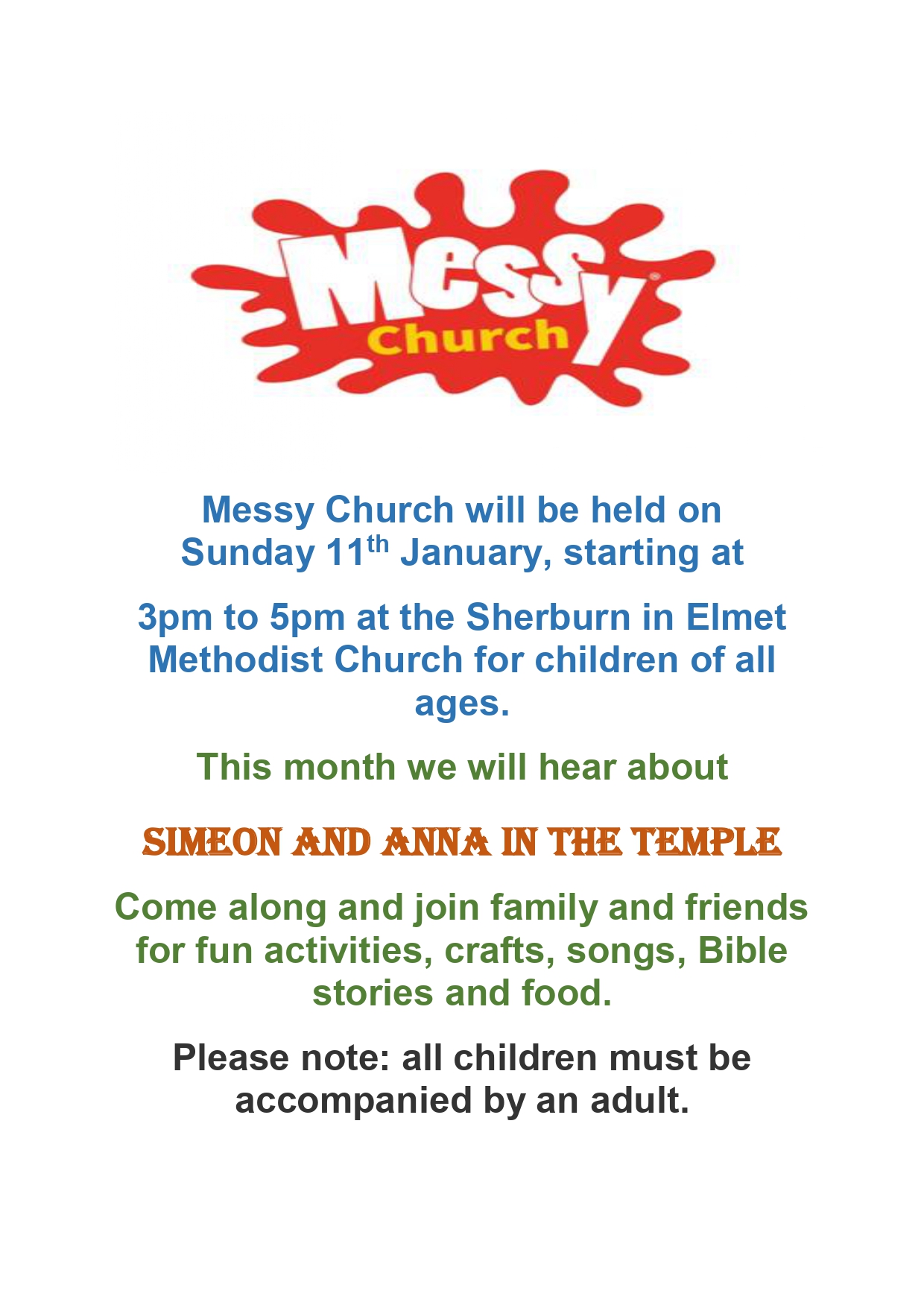 Messy Church Poster for the shops 11 January 2025