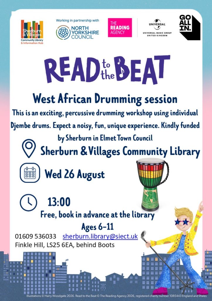 SRC 2026 - A first for Sherburn! West African Drumming session 1 2026 08 26 West African drumming event
